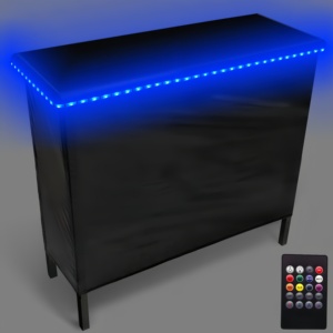 Table de bar portable PartyLife, nouvelle version améliorée, avec lumières LED, télécommande sans fil, pieds pliants, 2 jupes, étagère de rangement robuste, transport - Product Image 1