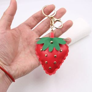 <b>Cute</b> PU Leather Strawberry Keychain Bag Charm Puffy Fruit <b>Keyring</b> Welcome Gifts Portable Car Pendant - Product Image 3