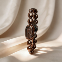 Jam Tangan Wanita Oval Warna Kopi Modis, Tali Baja Tahan Karat, Casing Aloi, Kaca Mineral, Tahan Air 3BAR, Quartz