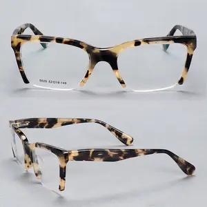 Mooie Look Semi Frame Bloemen Italië Brillen Monture Optique Luxe Lunettes Optiques Acetaat Cat Eye Frames Eyewear Ottico