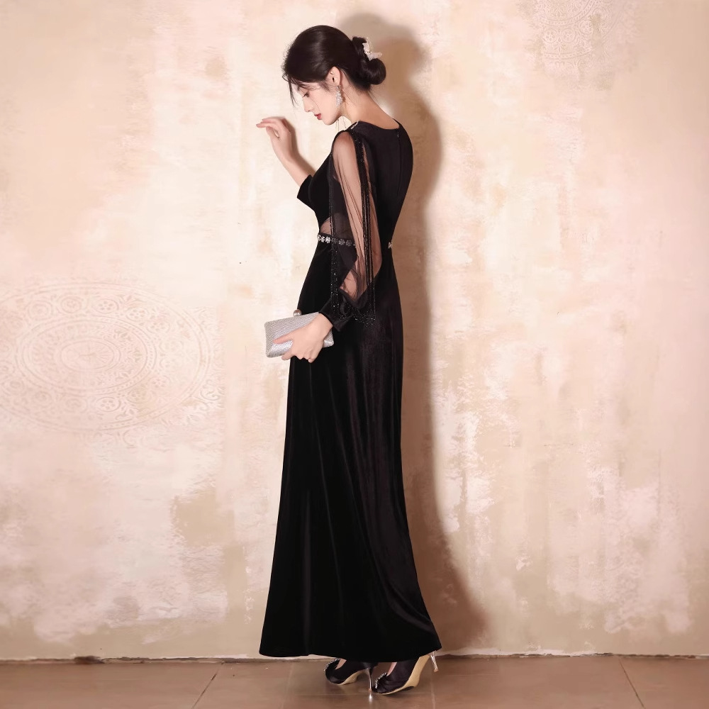 New Temperament Beautiful Velvet Autumn Winter Banquet Host Annual Meeting Black Evening Dress Women| Alibaba.com New Temperament Beautiful Velvet Autumn Winter Banquet Host Annual Meeting Black Evening Dress Women| Alibaba.com