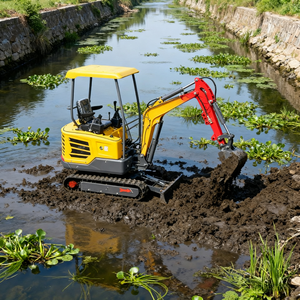 Mini-excavatrice avec option de largeur de chenilles variable pour une maniabilité accrue dans les espaces restreints, alimentée au diesel, pour les industries agricoles et les tracteurs à engrenages. - Product Image 1