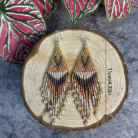 Anting-anting manik-manik gaya Bohemia Eropa untuk wanita, buatan tangan, warna gradasi, rumbai panjang, motif bunga etnik