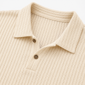 Polo de Manga Corta Tejido Beige para Hombre con Logotipo Personalizado, Color Sólido, Casual, Transpirable, Corte Regular, Estilo Piqué de Algodón - Product Image 2