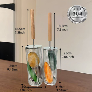 Cestas de Grelha Giratórias de Alta Qualidade DaS, Fábrica com 36 Anos, Acessórios para Churrasco, Ferramentas para Exterior, Cesta de Grelha Cilíndrica com Cabo de Madeira - Product Image 2