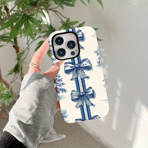 Blaue Schleife DIY TPU+PC Folie 2-in-1 Stoßfeste Handyhülle mit Handygriff für 17/16/15/14/13/12/11 Serie - Product Image 1