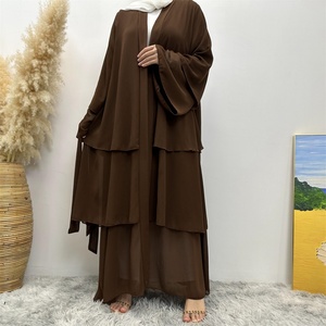 3 Layer Chiffon Solid Open Abaya Kimono Dubai Turkey <b>Kaftan</b> Cardigan Muslim Dresses for Women Islamic Clothing (1896# ) - Product Image 2