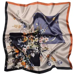 70*70 Small Silk Square Scarf 3D Digital Printed Floral Luxury Woman Scarf New Professional Silk Scarves For 2024
