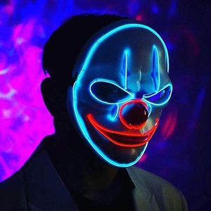 Masque de Clown d'Horreur d'Halloween, Masque de Fantôme Blanc en Plastique Lumineux avec Fil EL LED Clignotant, Fonctionnant sur Piles AA, Idéal pour Accessoires de Fête Rave - Product Image 3
