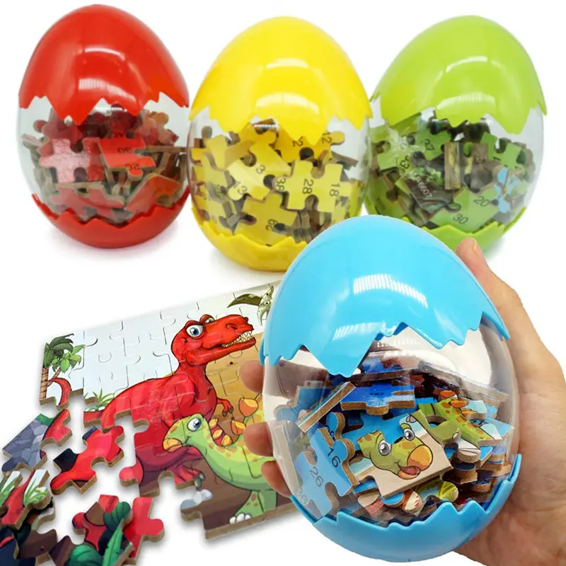 Hot selling 12 pieces dinosaur eggs wooden jigsaw puzzles set animal jigsaw wood puzzle toys creative wooden puzzle for kids