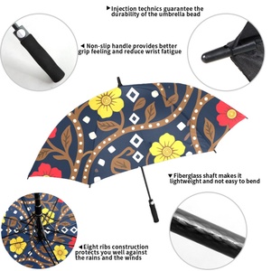 Haina Custom Handle Single Canopy Batik Artwork <b>Umbrella</b> Windproof with Button Totem Pattern Big Size Straight Style - Product Image 3