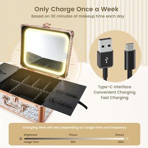 Trousse de Maquillage de Voyage avec Support pour Pinceaux, Miroir LED Magnétique, <span class=keywords><strong>Valise</strong></span> Cosmétique avec Serrure à Clé - Product Image 4