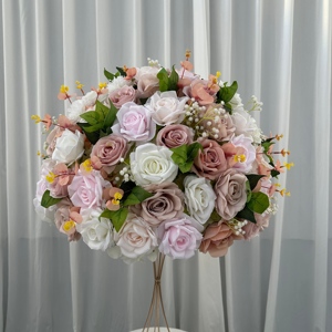 Boule de fleurs artificielles vertes D-FB247 en gros, boule de fleurs orange artificielle, centre de table pour mariage, boule de fleurs en soie pour décoration d'événements - Product Image 4