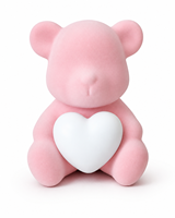 Figurine décorative en plastique floquée ours rouge enlacant un cœur, modèle artisanal avec LED, cadeau de Saint-Valentin ODM, vente en gros