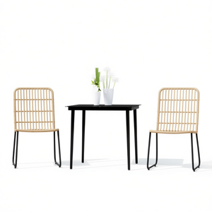 Juego de comedor de roble y ratán negro, mesa y sillas de jardín apilables, muebles de exterior de diseño contemporáneo. - Product Image 1