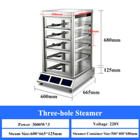 Vaporera Comercial Eléctrica de 3000W y 3/4 Cabezales de Acero Inoxidable para Dumplings, Panecillos, Dim Sum y Desayunos, Máquina para Cocina de Restaurante
