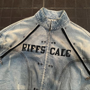 Chaqueta de marca DiZNEW para hombre, chaqueta vaquera lavada y desteñida con cremallera personalizada, chaquetas de calle, compra a granel - Product Image 2