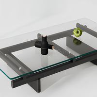 Table basse rectangulaire moderne et durable, structure en bois massif, plateau en verre trempé de 12 mm, support en aluminium noir mat, personnalisable