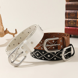 Nuevo Cinturón de Moda con Remaches para Mujer, Estilo Vintage Europeo Americano, Cinturón con Tachuelas y Hebilla de Aguja con Pedrería - Product Image 2