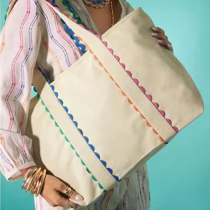 Rainbow Shoulder Bag Monogram Trim Designer <b>Handbag</b> Women Personalized Custom <b>Canvas</b> Tote Bag - Product Image 1