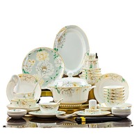 Nouveau ensemble de vaisselle en porcelaine osseuse de style chinois bol et assiette de grande valeur pour le dîner cadeau de ménage avec motif floral