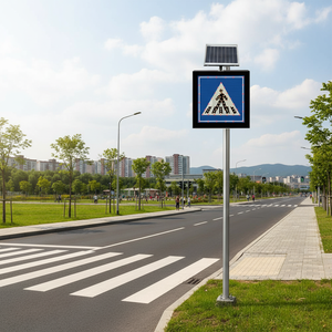 Señal de Cruce Peatonal B-14b con Energía Solar, Reflectante, 650 x 650 x 100 mm, Señal de Precaución de Seguridad Vial - Product Image 3