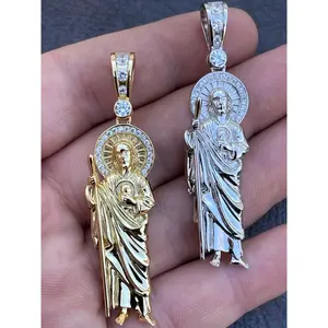 Güzel takı st.jude beyaz San Jude kolye 18k altın gümüş kaplama buzlu Out CZ dini kolye san judas tadeo jewlery