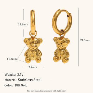 أقراط دمية دب مطلية بالذهب من Dingran من الفولاذ المقاوم للصدأ ، أقراط متدلية هوجي ، مجوهرات جذابة على شكل حيوان للنساء - Product Image 2