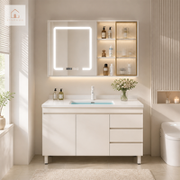 Meuble-lavabo de salle de bain en céramique au design moderne personnalisé XINGRUO, étanche, en contreplaqué multicouche, unités intégrées pour projets hôteliers
