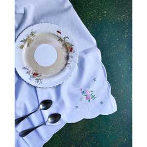 Handmade White <b>Linen</b> Tea Mat Little Roses Embroidered Floral Plant Pattern Custom Washable Disposable <b>Placemat</b> Set Made Cotton - Product Image 6