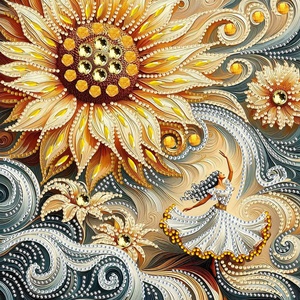 XIXI DIY 5D Acrylique Peint à la Main, Art Diamant Imprimé, Décoration Murale Ronde Chat Dessin Animé Fleur pour Débutants - Product Image 2