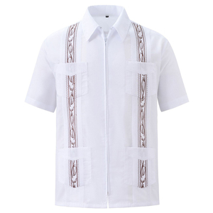 Camisas de manga corta para hombre de Guayabera cubana, camisas de verano con cremallera para hombre con cuatro bolsillos OEM - Product Image 1