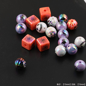 Cuentas acrílicas con estampado de calavera de calabaza de Halloween, formas mixtas para hacer joyas, cuentas sueltas con orificio recto de 8mm, accesorios para manualidades DIY - Product Image 4