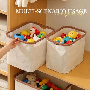Household Folding Fabric Rectangle <b>Storage</b> Basket Clothes <b>Storage</b> <b>Box</b> with Plastic Ring Handle - Product Image 2