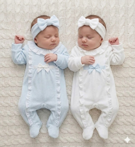 Conjunto de Mameluco para Bebés Gemelos Recién Nacidos, Azul Claro y Blanco, Mameluco con Pies y Diadema, Pijama de Terciopelo Suave para Bebés <span class=keywords><strong>Niñas</strong></span> - Product Image 1