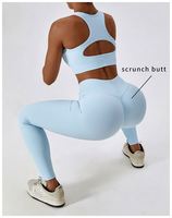 Vente flash : Ensemble de sport pour femme avec soutien-gorge de sport ajouré et leggings push-up, tenue de yoga, taille haute, dos en V, marque privée, ensembles de fitness pour la salle de sport