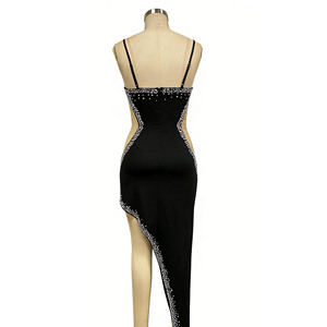 Nuovo <span class=keywords><strong>Abito</strong></span> <span class=keywords><strong>da</strong></span> <span class=keywords><strong>Sera</strong></span> <span class=keywords><strong>Nero</strong></span> alla Moda con Spalline Sottili di Diamanti ed Elegante Rete - Vestito Sexy <span class=keywords><strong>da</strong></span> Festa - Product Image 4