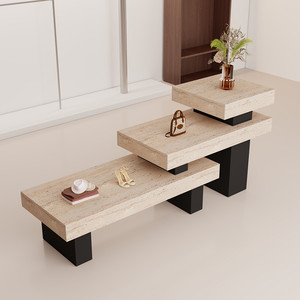 Étagère de présentation blanche moderne à niveaux, banc de rangement pour entrée, table de présentation en bois pour couloir, chambre, salon - Product Image 3