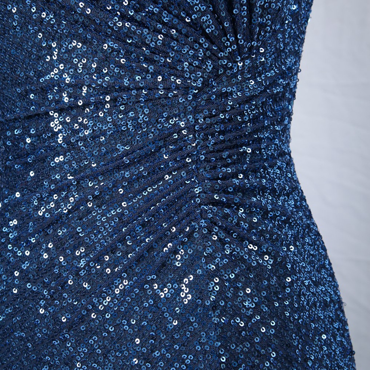 2022 new design women elegant plus size Blue one shoulder pleated bodice sequin bridesmaid prom dresses