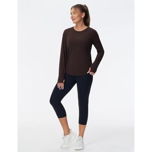 FOXA T-shirt de sport à manches longues pour femme, col rond, ajusté, en polyester uni, pour la randonnée - Product Image 4