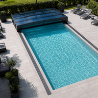 Abri de piscine télescopique moderne à profil bas avec toit en verre trempé pour piscines commerciales et utilisation extérieure