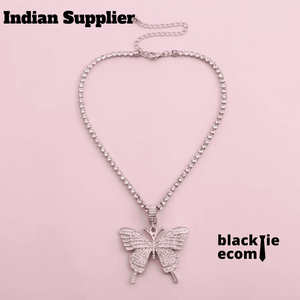 Collar de Mariposa Extra Grande de Diseño Único y Lujoso con Cristales de Estrás, Colgante Grande, Joyería de Moda para Fiestas, en Venta - Product Image 1