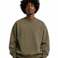 Sweat-shirt unisexe à col rond en coton mélangé, vert armée, 400 g/m², lourd, délavé, vierge, marque privée, vente en gros, streetwear
