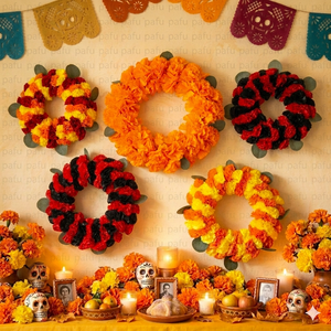 Decorazione per il Giorno dei Morti Messicano, Ghirlanda di Fiori di Calendula Arancioni Artificiali - Product Image 1