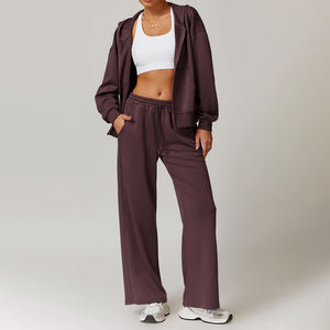 DTZ8952-<span class=keywords><strong>3</strong></span> 女式两件套超大半拉链卫衣阔腿运动裤休闲套装 - Product Image 3