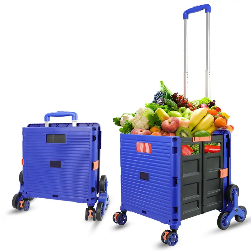 Small folding food cart supermarket seat 3 wheels climbing luggage carts foldable shopping trolleys