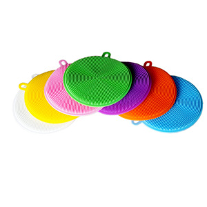 Silicone Dishwashing <b>Brush</b> <b>Round</b> Thickened Kitchen Cloth Coaster Set For Dish Cleaning - Product Image 4