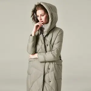 घिसना महिलाओं की लंबी Thickened ग्रीन नायलॉन Parka नीचे जैकेट सर्दियों कोट फर डाकू के साथ