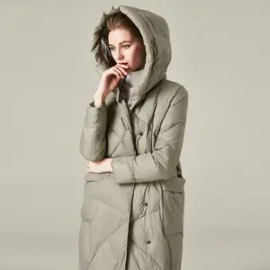 Prendas de vestir para mujer, Parka larga de nailon verde grueso, abrigo de invierno con capucha de piel