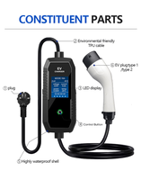 Chargeur de véhicule électrique portable WICEN CE TUV certifié V-0 ignifuge, approuvé RoHS, IP65, prise Schuko, protection RCD, 16A, 3,5 kW, type 2